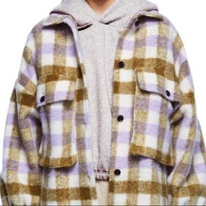 NWT ZARA Lavender & Olive Plaid Shacket | Oversized wool shirt-jacket